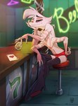 bar bar_stool beverage black_sclera boots briefs bulge card clothing footwear furniture high_heeled_boots high_heels inside male neon_lights playing_card red_clothing red_underwear shoes sitting slim solo stool underwear lion21 hazbin_hotel angel_dust arachnid arthropod demon hybrid spider hi_res