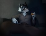 alcohol anthro beverage blush bulge drunk male revel solo substance_intoxication tipsy whiskey revelandchive canid canine fox mammal marble_fox red_fox true_fox absurd_res hi_res