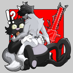 anthro anthro_on_anthro anthro_on_bottom anthro_on_top arm_tuft aroused belly_folds big_tail bite black_body black_fur black_hair black_toe_claws butt butt_grab butt_heart cat_tail chainsaw cheek_tuft claws comic_panel confusion duo ear_bite exclamation_point facial_tuft fangs featureless_crotch feet fur fur_markings grey_body grey_fur hair hand_on_butt humanoid_hands looking_at_viewer lying lying_on_ground male male/male male_on_bottom male_on_top markings motion_lines navel nude null on_bottom on_ground on_lap on_top panel_overlap pawpads paws power_tool propped_up question_mark raised_tail seductive shoulder_tuft sitting_on_another sitting_on_belly sitting_on_lap smaller_on_top straddling surprised tail tail_markings tail_motion tailwag teeth toe_claws toes tongue tongue_out tools toony toony_eyes tuft white_body white_fur white_markings wide_eyed graphigato the_simpsons graphi_(graphigato) scratchy_(the_simpsons) felid feline mammal 1:1 absurd_res hi_res