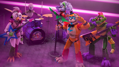 3_toes 4_fingers accessory ambiguous_gender anthro bass_drum bass_guitar beak belt blue_eyes bottomwear bow_ribbon bow_tie bracelet claws clothing confusion cymbals drum drum_set drumming_stick drumstick_(musical) dutch_angle ear_piercing ear_ring electric_guitar electronics eyewear feet female fingerless_gloves fingers glasses gloves green_bottomwear green_clothing green_eyes green_fingerless_gloves green_gloves green_handwear green_pants grey_body group guitar hair hair_accessory hair_bow hair_ribbon handwear hat headgear headwear hi-hat high-angle_view holding_drumstick holding_guitar holding_microphone holding_musical_instrument holding_object jewelry keyboard_instrument keytar leg_warmers legwear long_hair looking_up machine male microphone microphone_stand mohawk musical_instrument neon on_model one_eye_closed orange_body pants percussion_instrument percussion_mallet piercing pink_bottomwear pink_clothing pink_shirt pink_shorts pink_topwear plucked_string_instrument purple_clothing purple_eyelids purple_eyes purple_fingerless_gloves purple_gloves purple_handwear red_clothing red_eyes red_hair red_shirt red_topwear ribbons ring_piercing segmented_tail shirt shorts shoulder_pads snare_drum standing star_glasses steam string_instrument tail toes tom_drum top_hat topwear white_body white_hair yellow_eyes the-doomguysfm five_nights_at_freddy's five_nights_at_freddy's:_security_breach scottgames steel_wool_studios glamrock_chica glamrock_freddy montgomery_gator roxanne_wolf s.t.a.f.f._bot_(fnaf) animatronic avian bear bird canid canine canis chicken crocodile crocodilian galliform humanoid mammal phasianid reptile robot robot_anthro robot_humanoid scalie wolf 16:9 2022 3d_(artwork) digital_media_(artwork) full-length_portrait hi_res portrait source_filmmaker_(artwork) widescreen