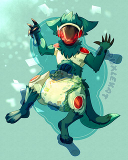 4_toes 5_fingers anthro big_diaper blue_arms blue_body blue_ears blue_fur blue_legs diaper disembodied_hand ears_aside eyes_closed feet fingers front_view fur ghost_hand machine male neck_tuft solo tail toes tuft wetness_indicator puxlekat heinrich_(owlloverhoot) protogen 2026 hi_res