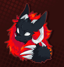 anthro biped black_body black_fur black_outline brown_background brown_outline claws curled_horn dotted_background empty_eyes fur gradient_background hair horn long_claws male outer_highlight outline pattern_background red_hair simple_background solo wavy_mouth white_claws white_eyes white_horn anonymous_artist yin wickerbeast bust_portrait digital_media_(artwork) digital_painting_(artwork) hi_res painting_(artwork) portrait