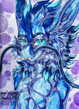 abstract_background anthro blue_body blue_eyes blue_fur blue_hair cheek_tuft eyelashes facial_tuft fur glistening glistening_body glistening_eyes hair long_ears male muscular muscular_male neck_tuft purple_background simple_background solo tuft zayr0lline mythology delun_wei dragon eastern_dragon mythological_creature mythological_scalie scalie 2025 absurd_res bust_portrait dated hi_res painting_(artwork) portrait shaded signature traditional_media_(artwork) traditional_painting_(artwork) traditional_watercolor_(artwork) watercolor_(artwork)