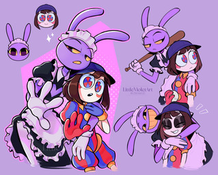4_fingers anthro baseball_bat baseball_cap bat_(object) black_clothing black_eyebrows blue_baseball_cap blue_clothing blue_eyes blue_gloves blue_handwear blush blush_stickers brown_hair clothing duo eyebrows female fingers gloves hair handwear hat headgear headwear hug jester_outfit maid_headdress maid_uniform male male/female noseless purple_background purple_body red_clothing red_eyes red_gloves red_handwear simple_background smile teeth text uniform white_body white_clothing white_gloves white_handwear white_skin yellow_clothing yellow_eyes yellow_teeth littlevioletart glitch_productions the_amazing_digital_circus jax_(tadc) pomni_(tadc) human lagomorph leporid mammal rabbit 2025 artist_name digital_drawing_(artwork) digital_media_(artwork) hi_res