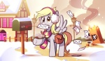 blonde_hair building burning christmas crash derp_eyes derpy_hooves_(mlp) digital_media_(artwork) earmuffs equid equine feathered_wings feathers female feral fire friendship_is_magic full-length_portrait grey_body grey_feathers hair hasbro holidays house karzahnii mail mailbox mammal mostly_nude mouth_hold my_little_pony mythological_creature mythological_equine mythology outside pegasus portrait quadruped saddle_bag scarf smoke snow snowing solo tail wings winter