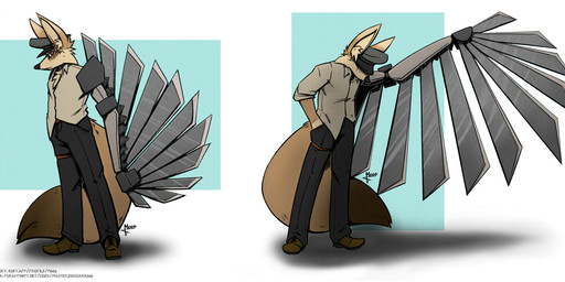 blade bladed_wings clothing cybernetics hat headgear headwear machine male one_wing pilot_hat prosthetic prosthetic_wing shirt slacks topwear unusual_anatomy unusual_wings wings masterzoroark666 canid canine fennec_fox fox mammal true_fox hi_res