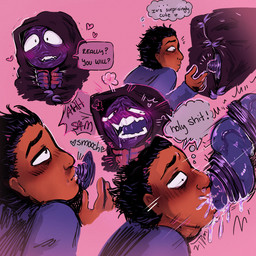 5_fingers anthro becoming_erect black_body black_cloak black_clothing black_exoskeleton black_eyebrows black_hair black_text blue_body blue_clothing blue_exoskeleton blue_penis blue_sweater blue_tongue blue_topwear blush blush_lines bodily_fluids brown_body brown_lips brown_skin cloak clothed clothed_anthro clothed_human clothed_humanoid clothed_male clothing cum cum_from_mouth cum_from_nose cum_in_mouth cum_in_nose cum_inside cum_on_penis dialogue drooling duo erection exoskeleton eye_roll eyebrows fellatio fingers flaccid genital_fluids genitals hair happy heart_eyes heart_symbol hearts_around_head human_on_humanoid human_penetrated humanoid_hands humanoid_penetrating humanoid_penetrating_human inner_monologue interspecies kissing lips long_sleeves looking_pleasured looking_up male male/male male_human male_penetrated male_penetrating male_penetrating_male moan multicolored_body multicolored_exoskeleton open_mouth oral oral_penetration penetration penile penis penis_in_mouth penis_kissing pink_background precum precum_on_hand premature_ejaculation profanity red_body red_exoskeleton saliva saliva_on_face sex short_hair simple_background sound_effects speech_bubble sweater talking_to_another talking_to_partner tears teeth text thinking tongue topwear unusual_anatomy unusual_genitalia unusual_penis vein veiny_penis wide_eyed currentlytr_ash look_outside lyle_(look_outside) sam_(look_outside) arachnid arthropod human humanoid mammal monster spider 1:1 2025 absurd_res english_text hi_res sequence