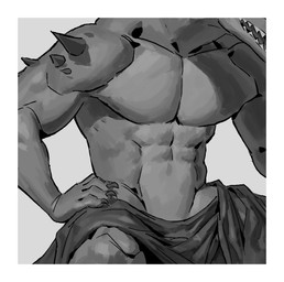 anthro arm_spikes border claws clothed clothing countershade_face countershade_neck countershade_torso countershading finger_claws front_view grey_background hands_on_own_hips male muscular muscular_anthro muscular_male open_mouth pecs pose shoulder_spikes simple_background snout solo spikes spikes_(anatomy) teeth tongue_showing topless topless_anthro topless_male torso_shot white_border kingarthur_i ambiguous_species 2024 digital_drawing_(artwork) digital_media_(artwork) greyscale hi_res monochrome portrait shaded three-quarter_portrait