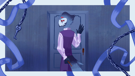 blue_body door male red_eyes dragondunk foxymoxxie hellaverse helluva_boss stolas_(helluva_boss) avian bird demon goetia owl hi_res