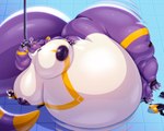 ambiguous_gender anthro areola armor belly belly_expansion belly_squish big_belly big_butt black_areola blush bodily_fluids butt chubby_cheeks claws double_chin drooling expansion eyes_closed fat_rolls feeding glistening hand_on_belly hose huge_belly huge_butt huge_thighs hyper hyper_belly hyper_butt hyper_thighs inverted_nipples love_handles lying male moobs morbidly_obese mostly_nude motion_lines nipples obese on_ground on_side onomatopoeia overweight purple_body saliva solo sound_effects spikes squish stripes swallowing swallowing_sound_effect tail text thick_tail thick_thighs vowelless vowelless_vocalization weight_gain white_body artisipancake dragoneer_(character) murasadramon 5:4 hi_res