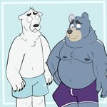 anthro black_claws black_nose blue_background blue_body blue_boxer_briefs blue_clothing blue_ears blue_fur blue_hair blue_nipples blue_underwear bodily_fluids boxer_briefs boxers_(clothing) brown_body brown_ears brown_fur claws clothing double_chin duo fur grey_eyes grey_nose hair half-closed_eyes hand_on_hip hand_on_own_hip looking_at_another male mismatched_ears multicolored_body multicolored_clothing multicolored_fur multicolored_underwear narrowed_eyes nipples obese obese_anthro obese_male overweight overweight_anthro overweight_male pose purple_boxer_briefs purple_clothing purple_underwear sad simple_background standing tears two_tone_body two_tone_boxers two_tone_clothing two_tone_fur two_tone_underwear underwear white_body white_boxer_briefs white_clothing white_ears white_eyes white_fur white_hair white_underwear beargarbage russell_sotelo bear mammal polar_bear ursine 1:1 2024 digital_media_(artwork) hi_res