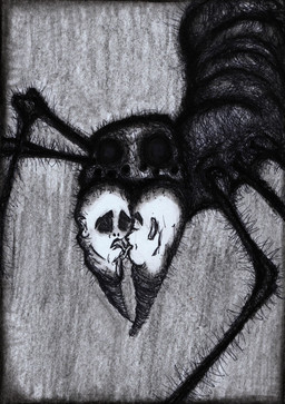 ambiguous/ambiguous ambiguous_feral ambiguous_gender ambiguous_human bilemirth chelicerae close-up eyeshadow feral french_kissing group horror_(theme) human_on_human ink intraspecies kissing makeup surrealism tongue tongue_out trio unhappy893 inktober_2025 arachnid arthropod human mammal spider 2025 absurd_res greyscale hi_res monochrome sketch traditional_media_(artwork)