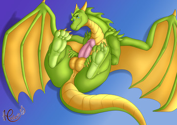 anus balls butt feet feral genitals green_body green_scales horn humanoid_genitalia humanoid_genitalia_on_feral humanoid_penis humanoid_penis_on_feral looking_at_viewer lying male membrane_(anatomy) membranous_wings non-mammal_balls on_back paws penis presenting presenting_anus presenting_penis scales shaft_divide simple_background soles solo tail wings yellow_body meleon mythology dragon mythological_creature mythological_scalie scalie character_request hi_res