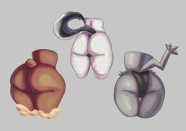 anthro antlers big_butt black_body black_clothing black_fur black_thong black_underwear brown_body brown_fur butt butt_focus clothed clothing cotton_tail faceless_anthro faceless_character faceless_female female female_anthro fur grey_background grey_body grey_fur group horn rear_view simple_background thick_thighs thigh_gap thong trio underwear underwear_only white_body white_fur wide_hipped_anthro wide_hipped_female wide_hips doodlinbooba hellaverse helluva_boss mythology nintendo pokemon pseudoregalia loona_(helluva_boss) sybil_(pseudoregalia) bovid canid canid_demon canine caprine demon generation_4_pokemon goat hellhound hybrid jackalope lagomorph leporid lopunny mammal mythological_canine mythological_creature pokemon_(species) rabbit 2024 digital_media_(artwork) hi_res