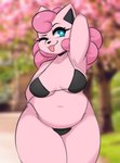 anthro bikini blue_eyes breasts clothed clothing eyebrows eyelashes female hair hand_behind_back hand_behind_head looking_at_viewer one_eye_closed pink_body pink_hair skimpy slightly_chubby slightly_chubby_anthro slightly_chubby_female solo swimwear thick_thighs tongue tongue_out two-piece_swimsuit wide_hips wink i_am_kat95 nintendo pokemon generation_1_pokemon jigglypuff pokemon_(species) 2024 hi_res