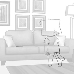ambiguous_gender anthro barefoot biped bottomwear cellphone clothing electronics eyelashes eyeliner feet furniture hair lamp makeup on_sofa paws phone picture_frame pillow shirt short_hair shorts smartphone sofa solo tail tired topwear whiskers itsdanfango jalei_(itsdanfango) domestic_cat felid feline felis mammal 1:1 2025 2d_animation animated black_and_white monochrome no_sound short_playtime unfinished video