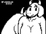 anthro big_breasts breasts female looking_at_viewer solo linkerluis undertale undertale_(series) toriel boss_monster_(undertale) bovid caprine mammal 4:3 black_and_white digital_media_(artwork) monochrome pixel_(artwork)