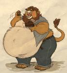 anthro belly belly_overhang big_belly big_butt butt cake chubby_cheeks claws clothed clothing dessert eyes_closed food fur holding_food holding_object huge_belly hyper hyper_belly love_handles male mane midriff moobs morbidly_obese morbidly_obese_anthro morbidly_obese_male obese obese_anthro obese_male open_clothing open_mouth open_shirt open_topwear overweight overweight_anthro overweight_male shirt solo standing thick_thighs toe_claws topwear wide_hips yawn sharpt00th felid lion mammal pantherine