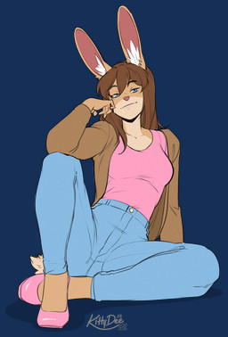 anthro biped border bottomwear breasts clothed clothed_anthro clothed_female clothing countershade_torso countershading female fingers front_view fully_clothed fully_clothed_anthro fully_clothed_female fur hair looking_at_viewer sitting smile solo tail topwear transparent_border kittydee lagomorph leporid mammal rabbit 2026 alpha_channel digital_drawing_(artwork) digital_media_(artwork) hi_res