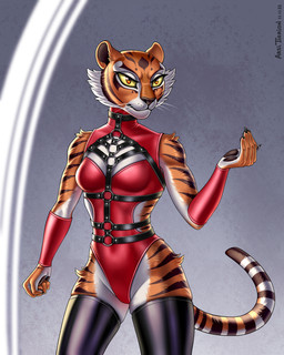 5_fingers anthro arm_tuft armwear black_body black_claws black_clothing black_eyebrows black_fur black_legwear black_stripes black_tail black_thigh_highs breasts cheek_tuft claws clothed clothing eyebrows facial_tuft female finger_claws fingers fur fur_tuft hip_tuft latex latex_clothing legwear markings multicolored_body multicolored_fur multicolored_tail orange_arms orange_body orange_ears orange_fingers orange_fur orange_tail red_armwear red_clothing shoulder_tuft solo squish striped_arms striped_body striped_fur striped_markings striped_tail stripes tail tail_markings thigh_highs thigh_squish tuft whiskers white_body white_fur yellow_sclera arsi_tigrion dreamworks kung_fu_panda master_tigress felid mammal pantherine tiger 2022 4:5 absurd_res dated hi_res signature