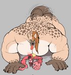 all_fours anthro arm_tattoo beak big_breasts black_beak black_nose breasts brown_body brown_fur claws clothing duo ear_piercing feathers female fur hair huge_breasts larger_female male male/female markings muscular muscular_anthro muscular_female nude on_top orange_hair pecs pecs_with_breasts piercing pink_body pink_feathers pink_tongue pupils simple_background size_difference small_head smaller_male spots spotted_body spotted_fur symbol-shaped_pupils tail tail_motion tailwag tan_body tan_fur tattoo tiny_head tongue tongue_out topwear unusual_pupils x_pupils yellow_clothing yellow_eyes yellow_topwear ritts natey_(ritts) neesha_(pilpil) avian bird flamingo hyena mammal spotted_hyena 2020 digital_media_(artwork) hi_res nonbinary_(lore)