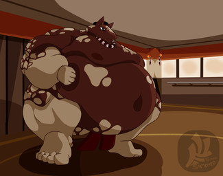 asian_clothing beaded_jewelry beaded_necklace beads bell belly big_belly clothing countershading door east_asian_clothing feet huge_belly humanoid_feet hyper hyper_belly japanese_clothing jewelry male mawashi moobs necklace obese obese_male overweight overweight_male patting_belly plantigrade sliding_door solo sumo sumo_ring sumo_wrestler support_beam updo wood wood_door fujiyama_samoyed equid equine horse mammal cel_shading hi_res shaded watermark