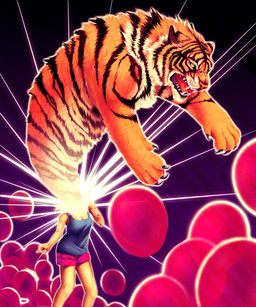 ambiguous_gender black_claws black_clothing black_shirt black_stripes black_tank_top black_topwear bottomwear breasts claws clothed clothing duo fangs female feral fully_clothed fur green_eyes humanoid_hands orange_body orange_fur paws pink_bottomwear pink_clothing pink_shorts pupils shirt shorts slit_pupils snarling snout standing striped_body striped_fur stripes tank_top teeth topwear falvie felid human mammal pantherine tiger 2010 digital_media_(artwork) digital_painting_(artwork) hi_res painting_(artwork) shaded