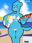 anthro ball beach beach_ball bikini bikini_bottom bikini_top blue_body blue_fur chili_dog clothing eyebrows female food fur hot_dog inflatable raised_eyebrow sea solo swimwear two-piece_swimsuit water johnithanial cartoon_network the_amazing_world_of_gumball nicole_watterson animal_humanoid felid felid_humanoid feline humanoid mammal mammal_humanoid hi_res