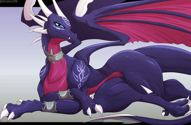 back_wings black_body blade bracelet claws collar countershade_torso countershading facial_markings fangs female female_feral feral forehead_markings head_markings horn horn_sheath jewelry looking_at_viewer lying markings membrane_(anatomy) membranous_wings multi_horn muscular muscular_female muscular_feral muscular_thighs neck_spikes on_side quadruped red_body red_countershading scales simple_background solo tail tail_blade teeth thick_thighs toe_claws ventral_scales weapon_tail wide_hips wing_blade wings arskie198 activision european_mythology mythology spyro_the_dragon corrupt_cynder dragon mythological_creature mythological_scalie scalie western_dragon 2025 hi_res