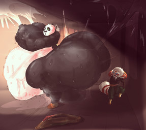 anal_squirt anthro balls balls_touching_floor belly big_balls big_belly big_breasts big_bulge big_butt bodily_fluids breasts bulge butt clothing discarded_clothing footwear footwear_only genitals hanging_belly huge_balls huge_butt hyper hyper_butt imminent_sex in_heat lactating looking_back male male_lactation moob_grab moobs mostly_nude nude oblivious overweight overweight_anthro overweight_male ovulating puddle shocked sweat sweaty_butt thick_thighs undressing wide_hips wobbling lumiink dreamworks kung_fu_panda master_po_ping master_shifu ailurid bear giant_panda mammal red_panda hi_res