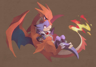 ambiguous_gender anthro blue_eyes brown_background brown_eyes collar collar_only cuddling duo feral fire flaming_tail head_tuft hug hugging_another membrane_(anatomy) membranous_wings nude orange_body purple_body red_collar simple_background size_difference snout startled tail tuft wings darmp mythology nintendo pokemon dragon generation_6_pokemon mega_charizard mega_charizard_y mega_evolution mythological_creature mythological_scalie pokemon_(species) scalie 2014 digital_media_(artwork) digital_painting_(artwork) painting_(artwork) shaded