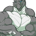 anthro big_muscles blue_eyes dominant front_view grey_body grin huge_muscles hyper hyper_muscles male multicolored_body muscular pecs pose smile solo standing teeth two_tone_body white_body danandnite mythology kardukk dragon kobold mythological_creature mythological_scalie reptile scalie 1:1 digital_media_(artwork) hi_res shaded signature