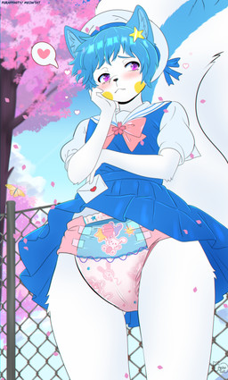 abdl anthro asian_clothing blush bottomwear bunnyhopps_(diaper) cherry_blossom cherry_blossom_tree cherry_tree clothed clothing crossdressing diaper diaper_fetish east_asian_clothing femboy flower fruit_tree fur hat headgear headwear japanese_clothing japanese_school_uniform male plant prunus_(flower) school_uniform serafuku skirt solo tree uniform wearing_diaper white_body white_fur meowtat abuniverse bunnyhopps nintendo pokemon fan_character generation_4_pokemon mammal pachirisu pokemon_(species) rodent sciurid tree_squirrel absurd_res hi_res