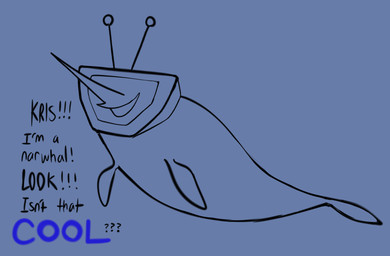 ambiguous_gender blue_background dialogue electronics feral for_a_head screen screen_face simple_background smile solo television text what 4nikitty deltarune undertale_(series) tenna_(deltarune) aquatic cetacean mammal monodontid narwhal object_head screen_head toothed_whale tv_head black_and_blue english_text hi_res monochrome sketch