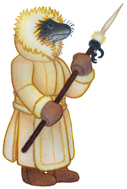 ambiguous_gender anthro boots clothing cold_weather_gear fluffy footwear gloves handwear jacket melee_weapon polearm shoes solo spear topwear weapon whiskers ink-the-artist aquatic leopard_seal mammal pinniped seal 2021 absurd_res hi_res traditional_media_(artwork)