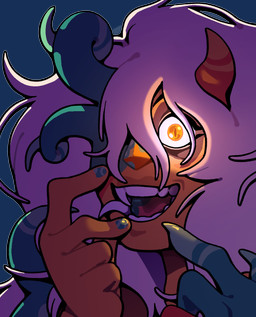 ambiguous_gender curled_horn fangs fingernails gem glowing glowing_eyes hair horn lips looking_at_viewer nails not_furry open_mouth orange_body orange_eyes orange_skin pupils slit_pupils smile solo teeth thick_lips tongue tusks white_hair discount-supervillain cartoon_network steven_universe jasper_(steven_universe) alien alien_humanoid corrupted_gem gem_(species) humanoid jasper_(gem_species) mammal quartz_(gem_species) digital_media_(artwork) hi_res