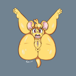3_toes anthro anus feet female fur genital_focus genitals legs_up paws scared solo spread_legs spreading toes vulva vulva_focus yellow_body yellow_fur ferox_lovakengj little_witch_academia studio_trigger atsuko_kagari mammal mouse murid murine rodent 1:1 absurd_res hi_res