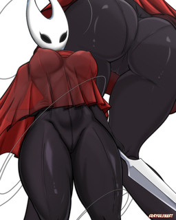 2_horns 5_fingers anthro black_clothing black_eyes black_skinsuit breasts butt camel_toe cloak clothed clothed_anthro clothed_female clothing eyelashes female female_anthro fingers front_view hand_on_hip hand_on_own_hip holding_object holding_weapon horn looking_at_viewer low-angle_view medium_breasts melee_weapon navel_outline nipple_outline panties red_cloak red_clothing simple_background skinsuit solo standing string text thick_thighs tight_clothing translucent translucent_cloak translucent_clothing translucent_topwear underwear weapon white_background worm's-eye_view ryuujinart hollow_knight_(franchise) team_cherry hornet_(hollow_knight) arthropod insect 2025 4:5 absurd_res artist_name digital_media_(artwork) hi_res multiple_images