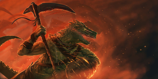 5_fingers anthro biped blood bodily_fluids fingers green_body green_scales holding_object holding_weapon male melee_weapon night open_mouth polearm scales scythe shield solo standing weapon yellow_eyes themefinland lizard reptile scalie invalid_tag 2:1 hi_res