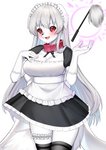 2020 5_fingers absurd_res anthro apron black_sclera blush breasts canid clothing collar cute_fangs digital_media_(artwork) female fingers gloves hair handwear hi_res kemo_neko long_hair maid_uniform mammal open_mouth red_eyes shaded simple_background smile solo uniform white_background