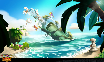 ambiguous_anthro ambiguous_gender anthro armor beach blue_sky bottle buckteeth closed_frown clothing cloud container drilling earmuffs eyes_closed face_shield featureless_legs frown fur group hard_hat hat headgear headwear helmet holding_object holding_power_tool holding_rope holding_tool light long_ears lying mask mitten_hands moss mouth_closed multicolored_body no_eyebrows noseless nude_ambiguous nude_anthro on_front open_frown open_mouth outside palm_tree pawpads plant power_tool rock rope sand saw scroll sea sky standing tan_body tan_eyelids tan_inner_ear tan_pawpads tan_skin teeth text tools tree two_tone_body water welding_mask white_body white_fur yellow_clothing yellow_hat yellow_headwear claudia_tuci mario_bros mario_plus_rabbids_kingdom_battle nintendo raving_rabbids rayman_(series) ubisoft lagomorph mammal rabbid 2018 absurd_res colored crossover digital_drawing_(artwork) digital_media_(artwork) english_description english_text hi_res lighting shaded