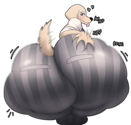 anthro big_butt blep butt grey_eyes hand_on_butt hand_on_own_butt heart_symbol huge_butt huge_hips huge_thighs hyper hyper_butt looking_at_viewer looking_back looking_pleasured male onomatopoeia pink_tongue simple_background smile solo sound_effects tan_body text thick_thighs tongue tongue_out white_background wide_hips crowundeadcat beastars jack_(beastars) bird_dog canid canine canis domestic_dog golden_retriever hunting_dog mammal retriever english_text hi_res