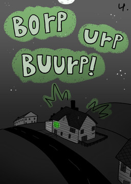 anthro building burping house lawn male moon neighborhood night offscreen_character offscreen_male onomatopoeia road scenery sound_effects star text living_lupis 2025 black_and_white comic digital_media_(artwork) english_text hi_res monochrome