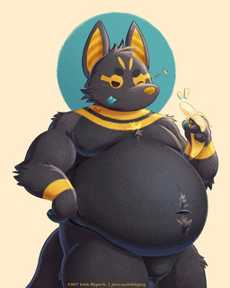 anthro banana belly belly_focus belly_overhang big_belly biped black_body black_fur bulge egyptian featureless_crotch food fruit fur hand_on_hip happy holding_banana holding_food holding_fruit holding_object looking_at_viewer male moobs navel nude_male one_eye_closed overweight overweight_male pawpads plant simple_background solo standing tan_background teal_pawpads teal_tongue text three-quarter_view tongue tongue_out weight_gain wink winking_at_viewer littlehyper egyptian_mythology middle_eastern_mythology mythology pixile_studios super_animal_royale anubis chonk_unabis_(littlehyper) anubian_jackal canid canine canis deity jackal mammal super_anubis_(sar) super_wolf_(sar) 2023 4:5 artist_name digital_media_(artwork) portrait shaded three-quarter_portrait url