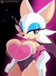 anthro big_breasts breast_squish breasts cleavage clothed clothing eyelashes eyeliner female fur green_eyes hand_on_hip huge_breasts makeup solo squish thick_thighs wide_hips wings yellow_body yellow_fur snappygrey sega sonic_the_hedgehog_(series) rouge_the_bat bat mammal 2024 digital_media_(artwork)