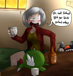 3_fingers alcohol ambiguous_gender angry anthro beverage beverage_bottle blush bottle bottomwear breasts bubble chair checkered checkered_bottomwear checkered_clothing checkered_skirt claws clothed clothing container cup dark_body dialogue drunk drunk_bubble exclamation_point eyelashes female fingers furniture glass glass_container glass_cup green_body green_eyes grey_eyes grey_hair group hair holding_glass holding_object horn jacket male multicolored_body open_clothing open_jacket open_mouth open_topwear orange_eyes outside pattern_bottomwear pattern_clothing pattern_skirt plant pseudo_helmet scottish sharp_teeth shirt short_hair shrub sitting skirt speech_bubble substance_intoxication table talking_to_another teeth text text_on_clothing text_on_shirt text_on_topwear topwear trio two_tone_body unconscious wall_(structure) white_body window window_light yelling sandwich-anomaly nintendo pokemon ally_(sandwich-anomaly) gardevoir generation_3_pokemon generation_8_pokemon human humanoid mammal perrserker pokemon_(species) hi_res