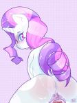 anthro blue_eyes bodily_fluids cutie_mark female feral fur genital_fluids genitals hair horn looking_at_viewer nude purple_hair pussy solo vaginal_fluids white_body white_fur creamydonuts friendship_is_magic hasbro my_little_pony mythology rarity_(mlp) equid equine mammal mythological_creature mythological_equine unicorn