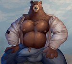 anthro bulge fur male musclegut muscular muscular_anthro muscular_male nipples pecs solo fleshformomo mihoyo zenless_zone_zero ben_bigger bear mammal hi_res