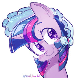 bonnet clothing female feral head_tilt headgear headwear neck_tuft simple_background solo tuft white_background wingding_eyes kari_izuchi friendship_is_magic hasbro my_little_pony twilight_sparkle_(mlp) hi_res
