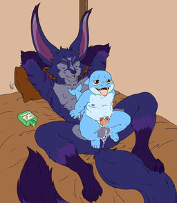2_penises 4_eyes abdominal_bulge age_difference anthro balls bed blue_body bodily_fluids brown_eyes claws crossed_arms cum cum_in_ass cum_inside cum_while_penetrated cumshot duo ejaculation erection fur furniture genital_fluids genitals humanoid_genitalia humanoid_penis long_ears looking_pleasured magic_potion male male/male male_penetrating multi_eye multi_genitalia multi_penis nipples nude orgasm orgasm_face pecs penetration penis purple_body purple_fur saliva sex shark_tail slightly_chubby young young_male young_penetrated hunterramirez keon_(neos8) aquatic chimera fish shark hi_res